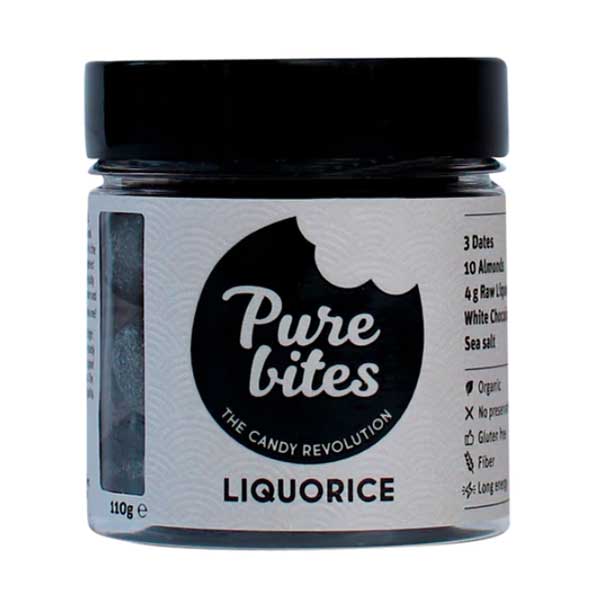 Liqourice Pure Bites Økologisk slik af dadler og mandler med lakrids