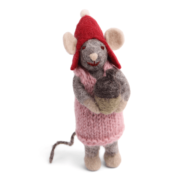 Small Grey Girly Mouse with Acorn