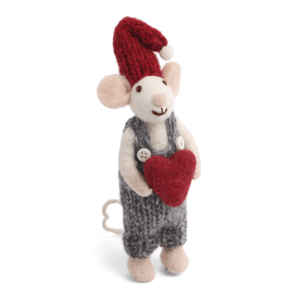 Small White Boy Mouse with Heart